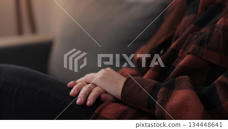 Mental health, woman hands together and patient with anxiety, stress and therapy for trauma and counselling. Psychology, person and nervous for evaluation in clinic with consultation, grief and Mental health, woman hands together and patient with anxiety, stress and therapy for trauma and counselling. Psychology, person and nervous for evaluation in clinic with consultation, grief and 134448641