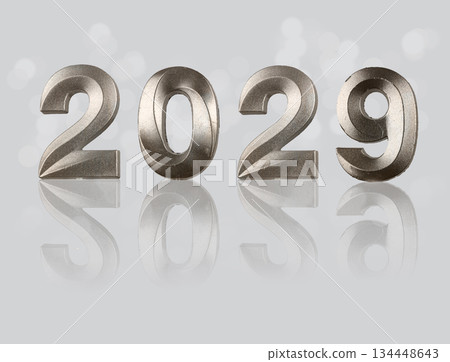 Shiny 2029 digits arranged horizontally, representing upcoming New Year celebration, hope, and 134448643