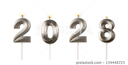 Glowing 2028 number candles shining softly, symbol of joy, celebration, and New Year festive 134448725