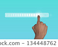 Loading bar reboot symbol. Hand of African American man touching digital screen, representing data 134448762