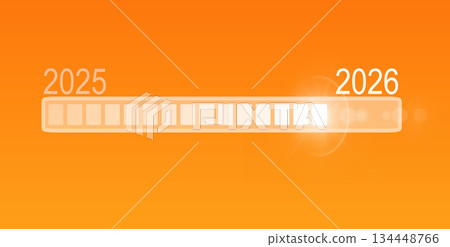Loading bar update. Digital interface symbolizing 2025 to 2026 transition, data transfer, internet 134448766