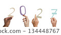 multicolor 2027 digits held by many hands symbolizing joy and holiday unity, isolated on white 134448767