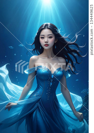 一位奇幻公主佇立在蔚藍大海的另一個維度。 134449625