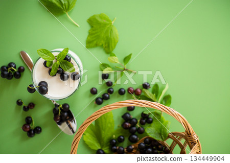 Creamy blackcurrant dessert in minimalism Creamy blackcurrant dessert in minimalism 134449904