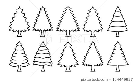 Simple Line Drawings of Pine Tree Shapes.Vector illustration Simple Line Drawings of Pine Tree Shapes.Vector illustration 134449937