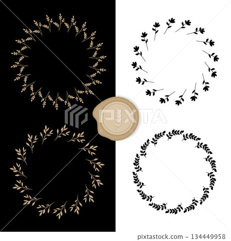 Botanical Circular Pattern Border Decorative Element Vintage Wreath Bundle.Vector Illustration 134449958