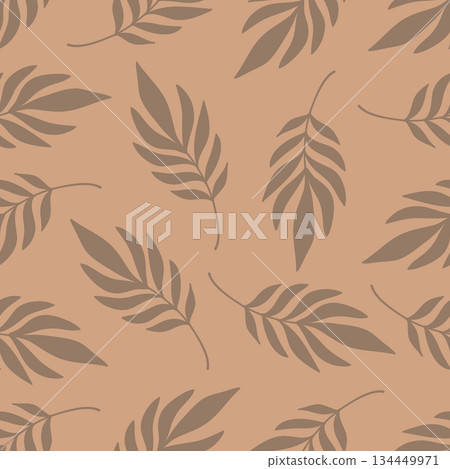 Seamless Pattern Brown Palm Leaf Silhouette Botanical Decorative Element.Vector Illustration 134449971