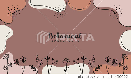 Abstract Botanical Flowers Boho Brown Leaves Hand Drawn Contemporary Banner Background. Abstract Botanical Flowers Boho Brown Leaves Hand Drawn Contemporary Banner Background. 134450002