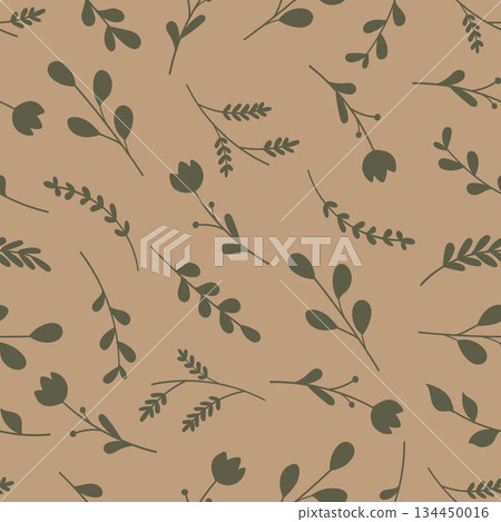 Abstract Botanical Leaves and Flowers Silhouette Seamless Pattern.Vector Illustration Abstract Botanical Leaves and Flowers Silhouette Seamless Pattern.Vector Illustration 134450016