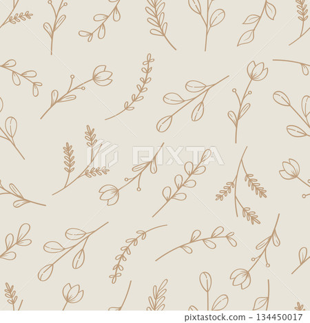 Abstract Botanical Leaves and Flowers Line Art Seamless Pattern.Vector Illustration Abstract Botanical Leaves and Flowers Line Art Seamless Pattern.Vector Illustration 134450017