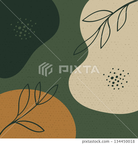 Nature Silhouette Leaves Line Art with Abstract Stones and Grunge Texture Background.Vector Illustration 134450018