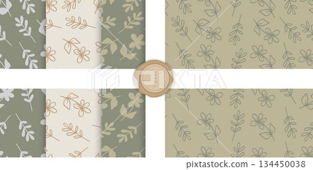 Seamless Pattern Botanical Leaves Flowers Bundle Earthy Tone.Vector Illustration 134450038