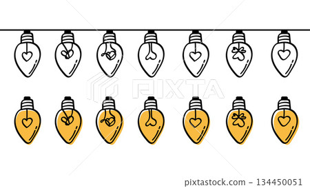 Light Bulb Line Art Doodle with Heart Decoration.Vector Illustration 134450051