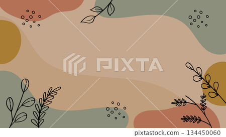 Nature Bohemian Plants Line Art Pastel Banner Background. Vector Illustration 134450060