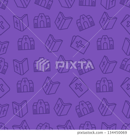 Bible Church Seamless Pattern Christian Purple Background.Vector Illustration 134450069