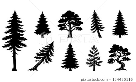 Silhouette Trees Forest Collection Hand Drawn Nature Elements.Vector Bundle Silhouette Trees Forest Collection Hand Drawn Nature Elements.Vector Bundle 134450116