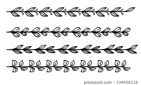 Nature Leaves Divider Vintage Collection Horizontal Border Line Art Design Elements.Vector Illustration 134450118