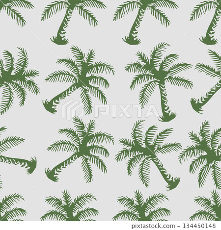Seamless Pattern Green Palm Tree Minimalist Illustration.Vector Illustration 134450148