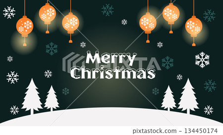 Festive banner illustration for Christmas, featuring white typography, pine trees, and falling snowflakes on a dark green background. Festive banner illustration for Christmas, featuring white typography, pine trees, and falling snowflakes on a dark green background. 134450174