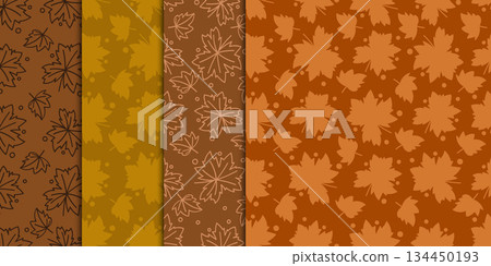 Seamless Pattern Maple Leaf Hand Drawn and Silhouette Collection Background.Vector Illustration Seamless Pattern Maple Leaf Hand Drawn and Silhouette Collection Background.Vector Illustration 134450193