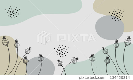 Minimalist Botanical Line Art Poppy Flower Abstract Frame Background Illustration Bohemian Style.Vector Design Minimalist Botanical Line Art Poppy Flower Abstract Frame Background Illustration Bohemian Style.Vector Design 134450214