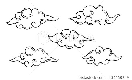 Clouds Doodle Hand Drawn Chinese Style Collection Outline Vector Illustration.Vector Set Clouds Doodle Hand Drawn Chinese Style Collection Outline Vector Illustration.Vector Set 134450239
