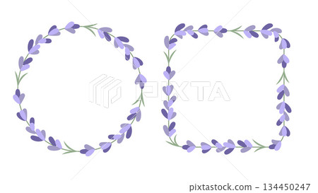 Lavender Flowers Border Circle and Square Illustration Collection Botanical Herbal Elements.Vector Illustration 134450247