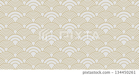 Chinese Wave Gold Pattern Background Traditional Seigaiha Ornament Outline Minimal. 134450261