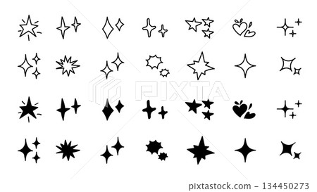 Large collection of hand-drawn vector doodle elements featuring various shapes of stars, sparkles, glitters, and bursts. Large collection of hand-drawn vector doodle elements featuring various shapes of stars, sparkles, glitters, and bursts. 134450273