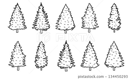 Pine Tree Doodles Illustration Hand Drawn Line Art Set Outline Collection.Vector Elements Pine Tree Doodles Illustration Hand Drawn Line Art Set Outline Collection.Vector Elements 134450293