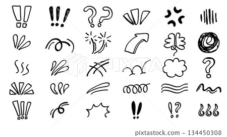 Hand drawn Anime Manga Doodle Line Elements Set Character Emotion Graphic Effects.Vector Collection 134450308