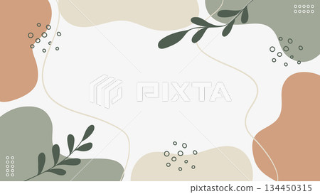 Abstract Memphis Botanical Leaves Silhouette Banner Pastel Background Earth Tones.Vector Design 134450315