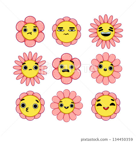 flower character set cartoon vector illustration 134450359