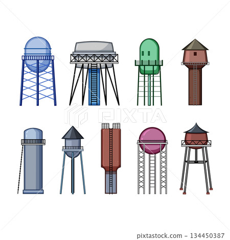 water tower set cartoon vector illustration 134450387