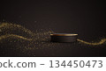 Black Gold cylinder podium. Golden Luxury Podium in the Dark Room for mockup products, promotion display. Black Studio Scene Background. Vector illustration 134450473
