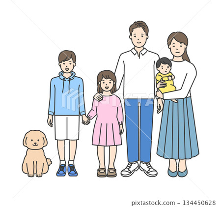 家庭插畫向量素材（兩代人，5人） 134450628