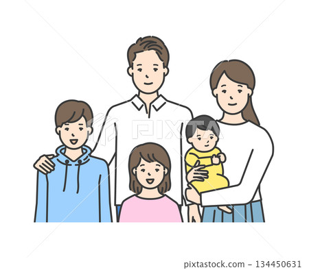 家庭插畫向量素材（兩代人，5人） 134450631