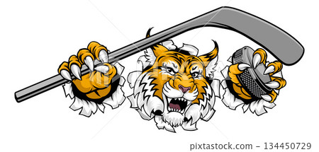 Wildcat Bobcat Ice Hockey Team Cartoon Mascot Wildcat Bobcat Ice Hockey Team Cartoon Mascot 134450729