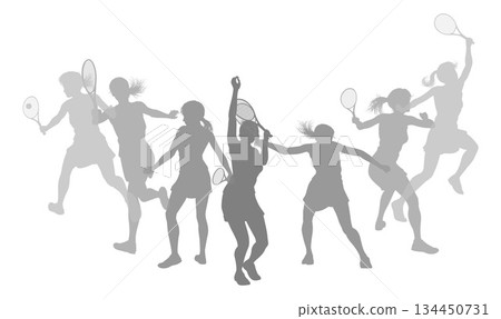 Silhouette Tennis Players Silhouettes Concept 134450731