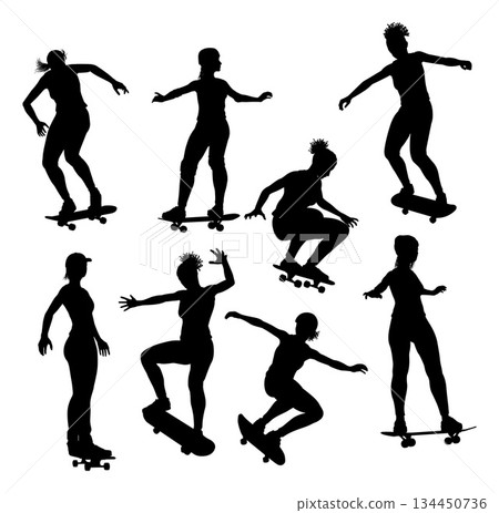 Women Silhouettes Female Skateboarder Girls Set Women Silhouettes Female Skateboarder Girls Set 134450736