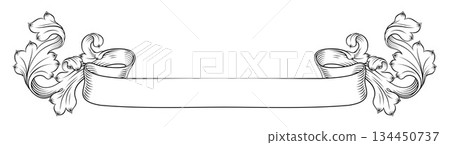 Scroll Crest Heraldic Filigree Pattern Motif 134450737