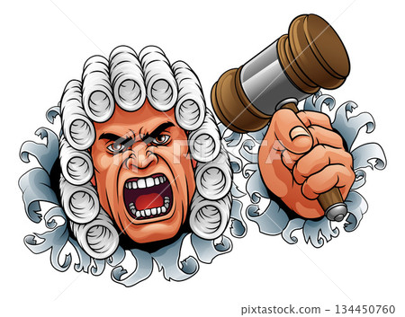 Angry Judge Hammer Gavel Cartoon Character 134450760
