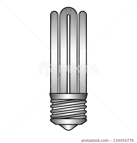 compact fluorescent light bulb illustration in vintage woodcut isolated energy saving lamp sketch engraved drawing 134450776