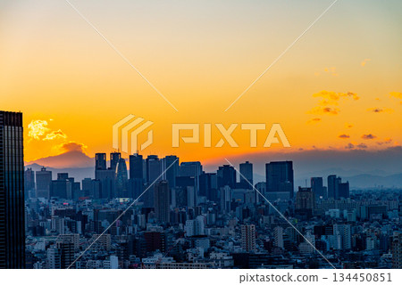 Shinjuku Subcenter covered in the sunset sky 134450851