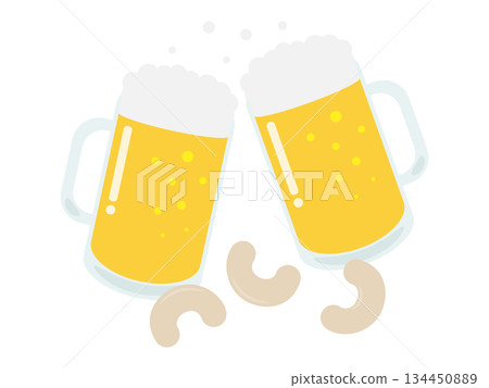 Beer mug and cashew nuts Beer mug and cashew nuts 134450889