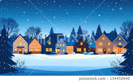 《AI Image》A residential area on a snowy night 《AI Image》A residential area on a snowy night 134450940