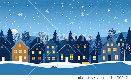 《AI Image》A residential area on a snowy night 《AI Image》A residential area on a snowy night 134450942