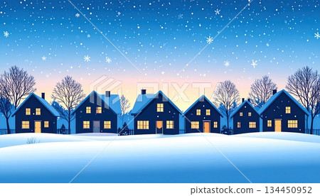 《AI Image》A residential area on a snowy night 《AI Image》A residential area on a snowy night 134450952