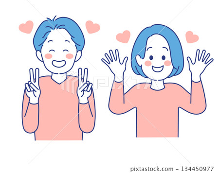 成年男女臉部表情插圖,激動姿勢 成年男女臉部表情插圖,激動姿勢 134450977