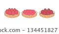 Set of shortcrust pastry tartlet with whipped cream, decorated with raspberries, strawberries and cherries. Isolated vector illustrations for poster, banner, postcard, advertising, menu, packaging. 134451827